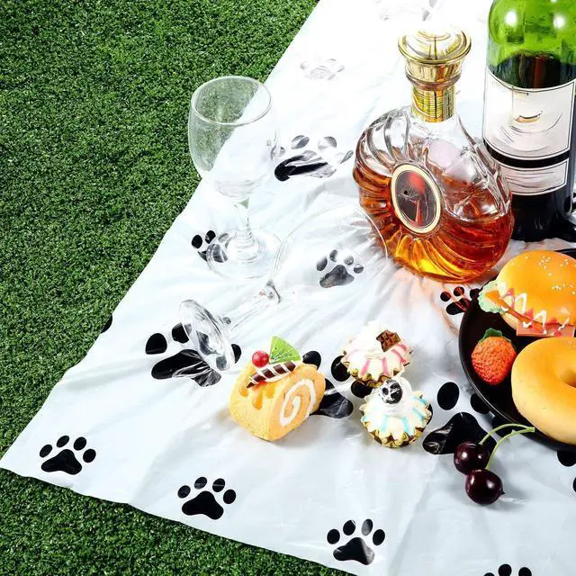 Alt view image 7 of 7 - 2 Pcs Paw Print Tablecloth Dog Birthday Decorations Plastic Cat Paw Table Cover Disposable Puppy Themed Birthday Party Decorations for Dog Party Supplies (Black,108 x 54 Inch)