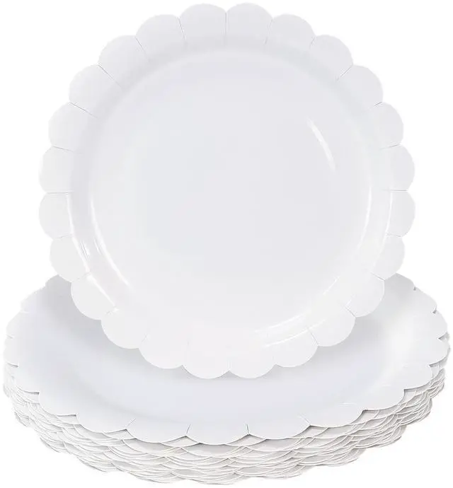 Main image of 25 Paper Plates 7 Inch White Scalloped Disposable Dinner Plates for Wedding Baby Shower Birthday Party Dessert Plate