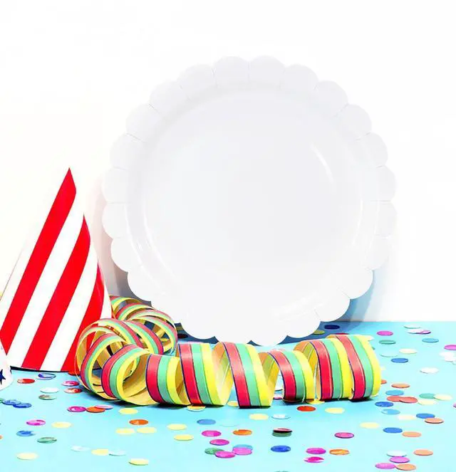 Alt view image 2 of 7 - 25 Paper Plates 7 Inch White Scalloped Disposable Dinner Plates for Wedding Baby Shower Birthday Party Dessert Plate