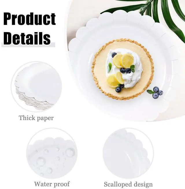Alt view image 4 of 7 - 25 Paper Plates 7 Inch White Scalloped Disposable Dinner Plates for Wedding Baby Shower Birthday Party Dessert Plate