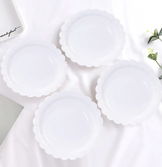 Alt view image 5 of 7 - 25 Paper Plates 7 Inch White Scalloped Disposable Dinner Plates for Wedding Baby Shower Birthday Party Dessert Plate