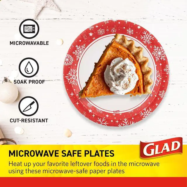 Alt view image 3 of 6 - Disposable Paper Plates with Holiday Red Snowflake Design - Soak Proof, Heavy Duty, Microwavable Plates for Dessert, Snacks, and Everyday Use - 7 Inch Round, 30 Count