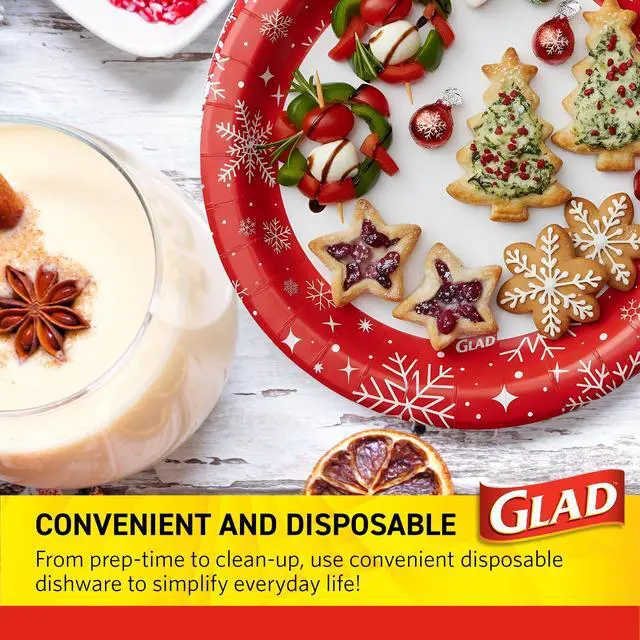 Alt view image 4 of 6 - Disposable Paper Plates with Holiday Red Snowflake Design - Soak Proof, Heavy Duty, Microwavable Plates for Dessert, Snacks, and Everyday Use - 7 Inch Round, 30 Count