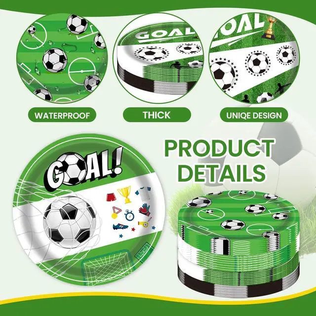 Alt view image 2 of 7 - 2026 World Soccer Party Decorations 48 Pack Paper Plates, 4 Designs Soccer Plates Disposable,Father's Day Sports Theme Party Supplies for Soccer Birthday Party, Football Plates Party Favors