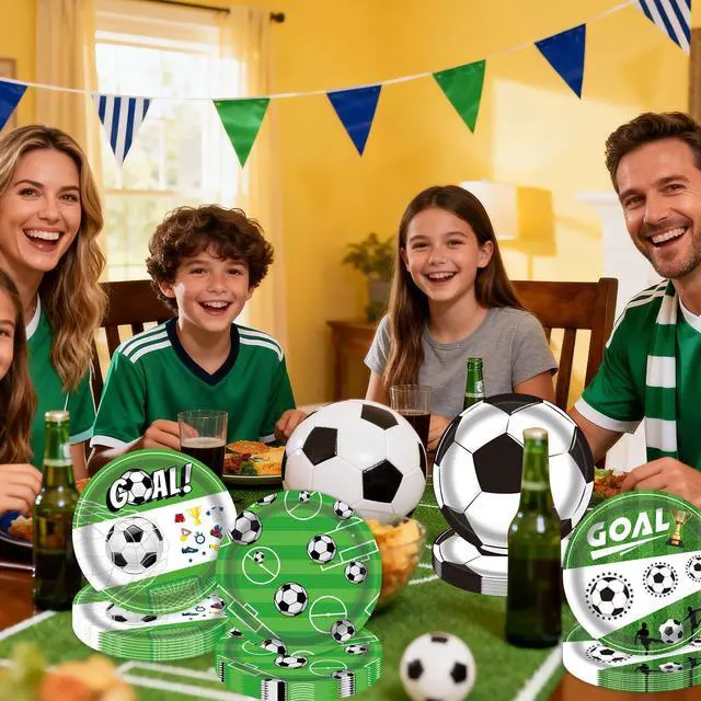 Alt view image 3 of 7 - 2026 World Soccer Party Decorations 48 Pack Paper Plates, 4 Designs Soccer Plates Disposable,Father's Day Sports Theme Party Supplies for Soccer Birthday Party, Football Plates Party Favors