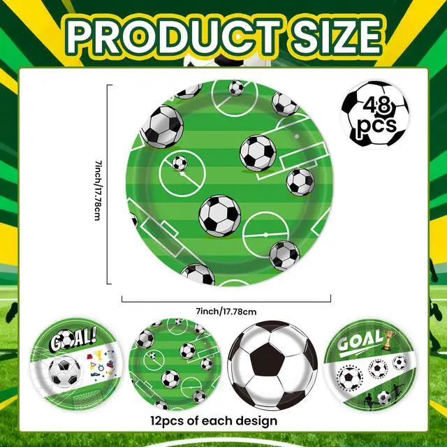 Alt view image 5 of 7 - 2026 World Soccer Party Decorations 48 Pack Paper Plates, 4 Designs Soccer Plates Disposable,Father's Day Sports Theme Party Supplies for Soccer Birthday Party, Football Plates Party Favors