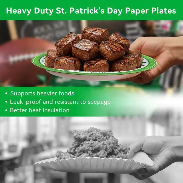 Alt view image 3 of 6 - Plates 9'' 25 Count, Heavy Duty Disposable Plates for St. Patrick's Day Party Decorations Supplies, Green