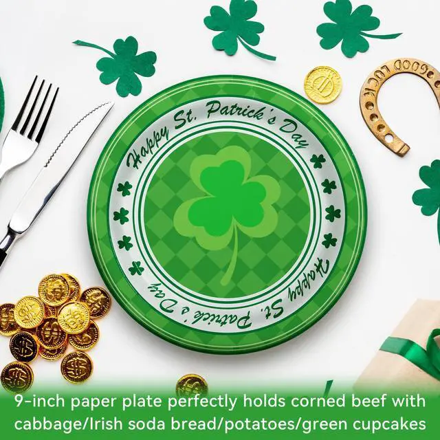 Alt view image 4 of 6 - Plates 9'' 25 Count, Heavy Duty Disposable Plates for St. Patrick's Day Party Decorations Supplies, Green
