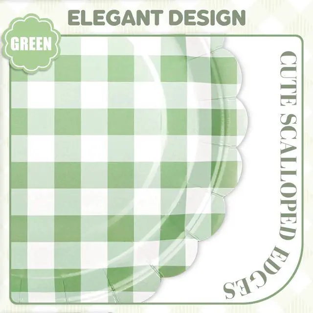 Alt view image 3 of 7 - 32 PcsScalloped Paper Plates - 9 Inch Gingham Paper Plates Checkered Party Plate - Disposable Plaid Decorative Dinner Dessert Serving Plate - For Baby Shower Wedding Birthday