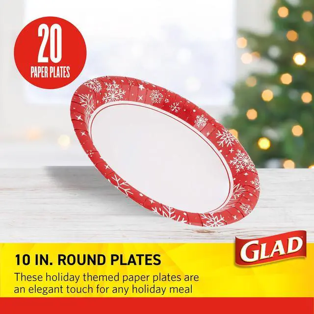 Alt view image 2 of 6 - Paper Plates with Holiday Red Snowflake Design - Soak Proof, Heavy Duty, Microwavable Plates for Dinner, Dessert, and Everyday Use - 10 Inch Round, 20 Count