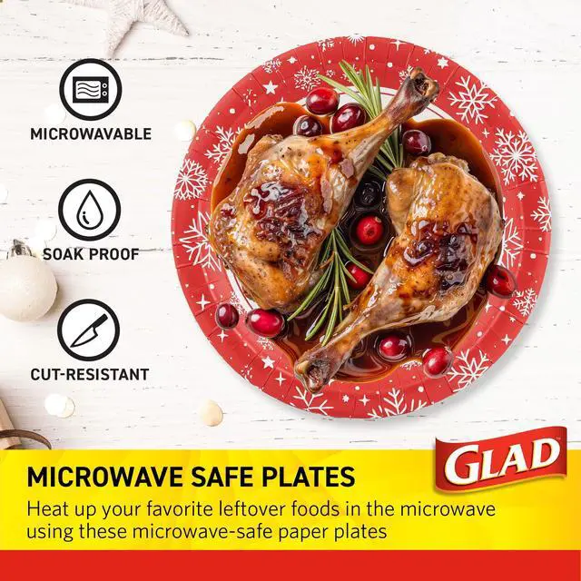 Alt view image 3 of 6 - Paper Plates with Holiday Red Snowflake Design - Soak Proof, Heavy Duty, Microwavable Plates for Dinner, Dessert, and Everyday Use - 10 Inch Round, 20 Count