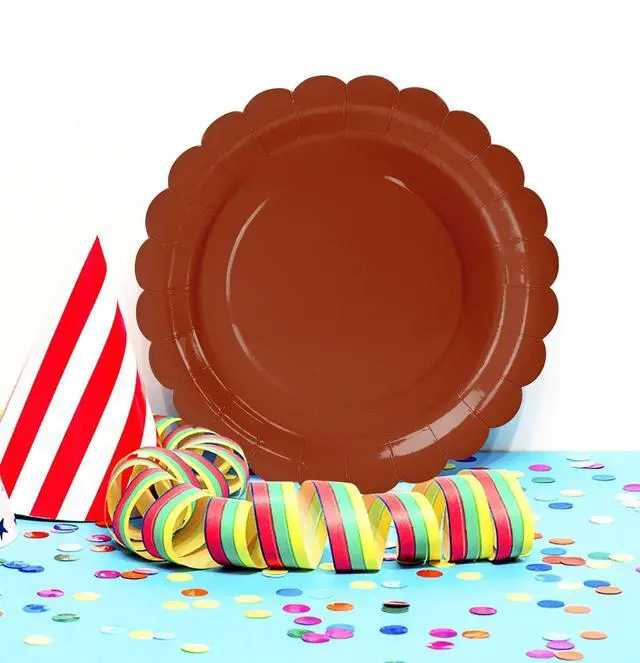 Alt view image 2 of 7 - 25 Pieces Brown Paper Plates 7 Inch Brown Scalloped Plates Disposable Dinner Plates for Wedding Baby Shower Birthday Fall Party Dessert Plates