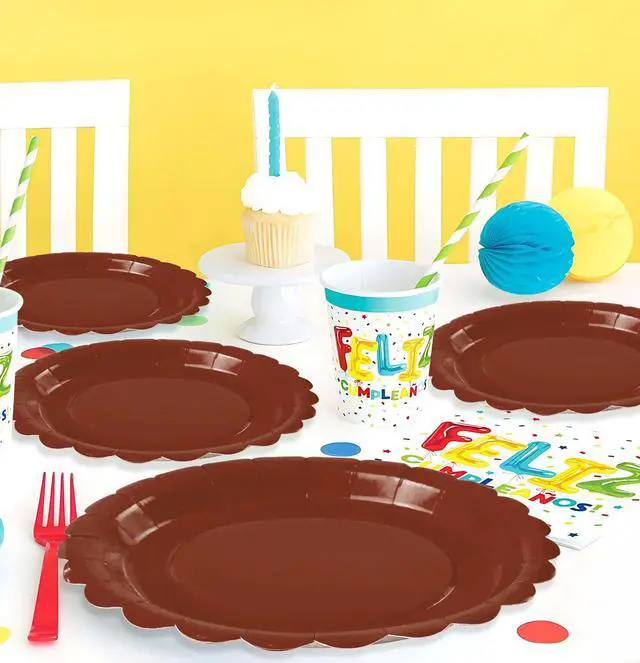 Alt view image 7 of 7 - 25 Pieces Brown Paper Plates 7 Inch Brown Scalloped Plates Disposable Dinner Plates for Wedding Baby Shower Birthday Fall Party Dessert Plates