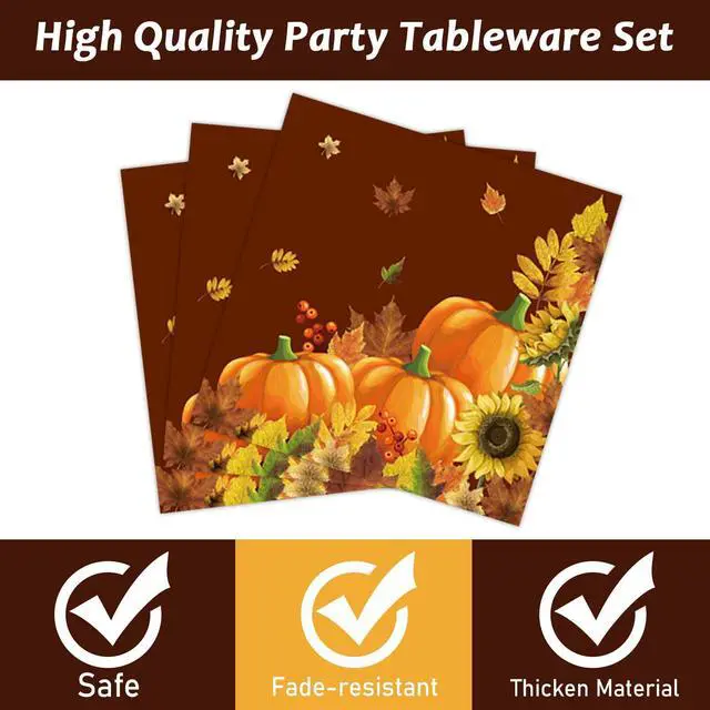 Alt view image 3 of 7 - Party Paper Plate and Napkins Supplies Fall Pumpkin & Sunflower Dessert Plates Thanksgiving Disposable Tableware Paper Plates Napkins Forks for Party Favors 24 Guests