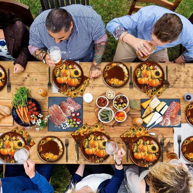 Alt view image 6 of 7 - Party Paper Plate and Napkins Supplies Fall Pumpkin & Sunflower Dessert Plates Thanksgiving Disposable Tableware Paper Plates Napkins Forks for Party Favors 24 Guests