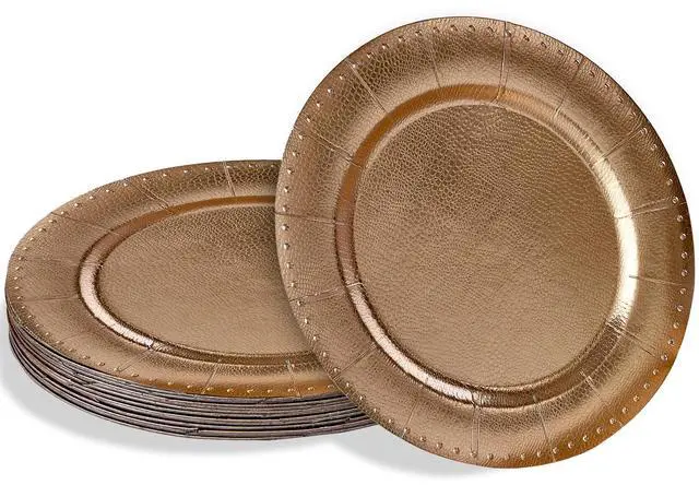 Main image of Gold with Beaded Rim Disposable Charger Paper Plates - 13" (Pack of 10) - Perfect for Weddings, Parties & Special Occasions