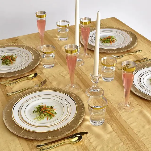 Alt view image 2 of 5 - Gold with Beaded Rim Disposable Charger Paper Plates - 13" (Pack of 10) - Perfect for Weddings, Parties & Special Occasions