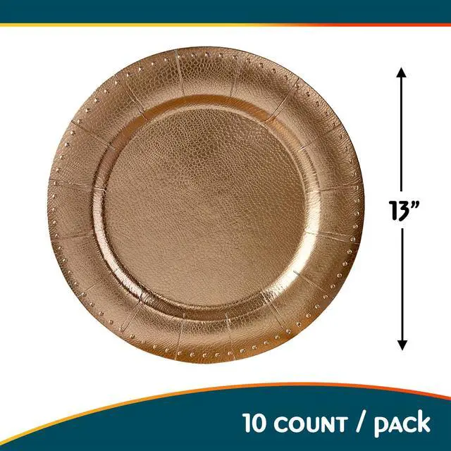 Alt view image 4 of 5 - Gold with Beaded Rim Disposable Charger Paper Plates - 13" (Pack of 10) - Perfect for Weddings, Parties & Special Occasions