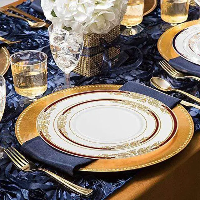 Alt view image 6 of 7 - Elegant White with Burgundy & Gold Harmony Rim Disposable Plastic Salad Plates (7.5") - Perfect for Weddings, Upscale Events, Banquets & Special Occasions - Pack of 10