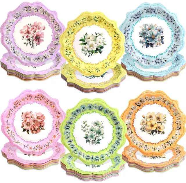 Main image of Floral Paper Plates 24Pack Vintage Tea Party Disposable Dessert Plates 9inch Spring Tableware for Birthday Party Baby Shower Bridal Shower Supplies