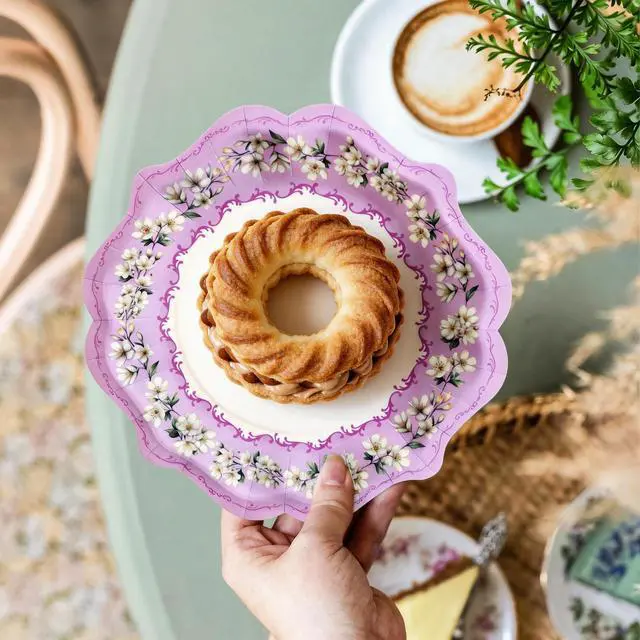 Alt view image 6 of 7 - Floral Paper Plates 24Pack Vintage Tea Party Disposable Dessert Plates 9inch Spring Tableware for Birthday Party Baby Shower Bridal Shower Supplies