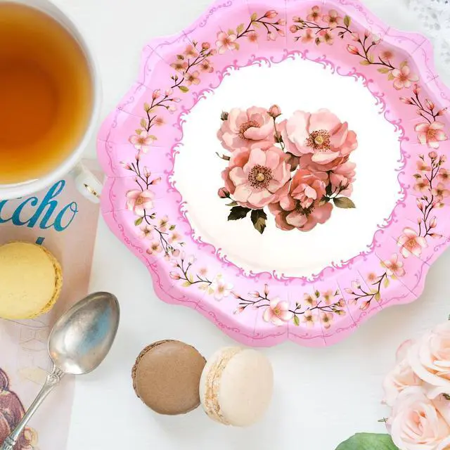 Alt view image 4 of 7 - Floral Paper Plates 24Pack Vintage Tea Party Disposable Dessert Plates 9inch Spring Tableware for Birthday Party Baby Shower Bridal Shower Supplies