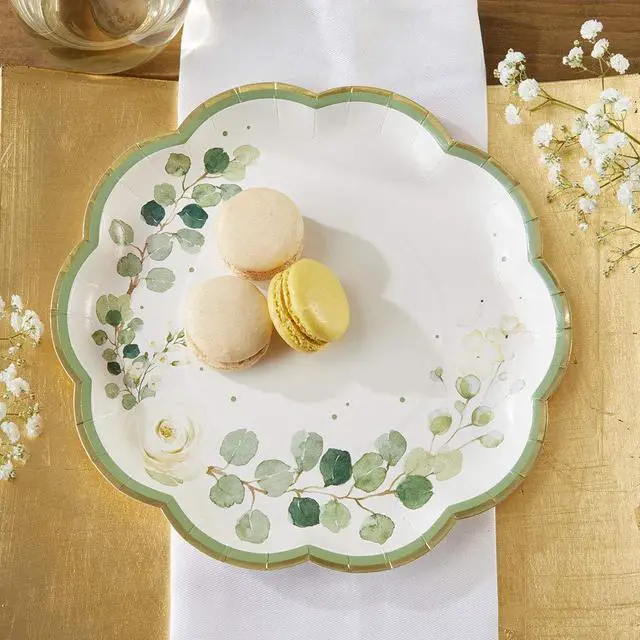 Main image of Party Decorations, Eucalyptus Floral 9 in. Decorative Premium Paper Plates (350 GSM weight -Set of 16) - Perfect for Greenery Baby Shower & Bridal Showers