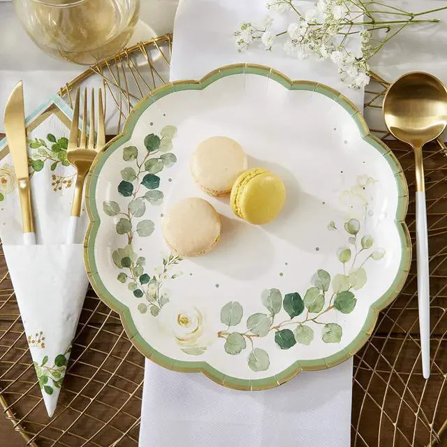 Alt view image 7 of 7 - Party Decorations, Eucalyptus Floral 9 in. Decorative Premium Paper Plates (350 GSM weight -Set of 16) - Perfect for Greenery Baby Shower & Bridal Showers
