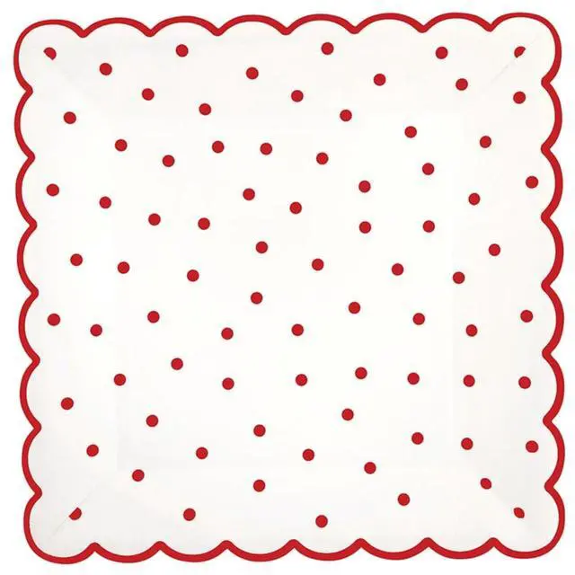Main image of 8-Count Square Scalloped Edge Disposable Dinner Size Paper Plates, 9-Inch, White with Red Polka Dot Design