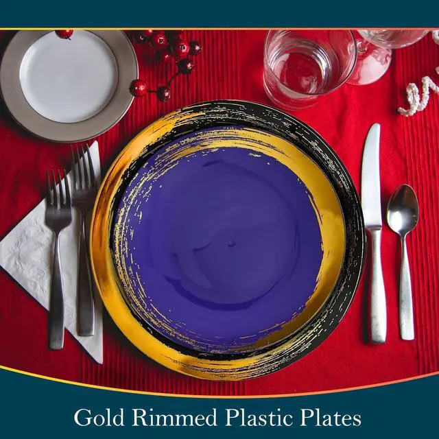 Alt view image 2 of 5 - Disposable Plastic Side Plates with Brushed Gold Rim - 7.5" (Pack of 10) - Ideal for Weddings, Parties & Special Occasion