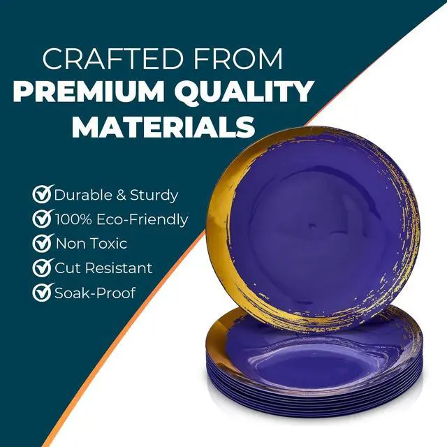 Alt view image 3 of 5 - Disposable Plastic Side Plates with Brushed Gold Rim - 7.5" (Pack of 10) - Ideal for Weddings, Parties & Special Occasion