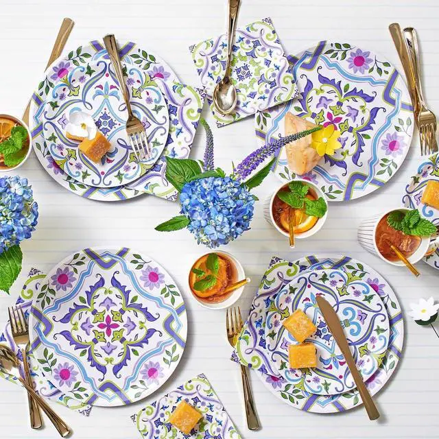 Alt view image 2 of 4 - English Garden Floral Paper Plates (Set of 10) 7.25" Small Dessert Plates for Bridal Shower, Baby Shower, Tea Party, Birthday & More Elegant Disposable Plates for Any Occasion
