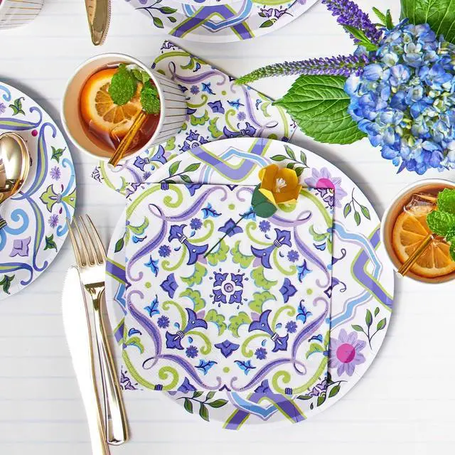 Alt view image 3 of 4 - English Garden Floral Paper Plates (Set of 10) 7.25" Small Dessert Plates for Bridal Shower, Baby Shower, Tea Party, Birthday & More Elegant Disposable Plates for Any Occasion