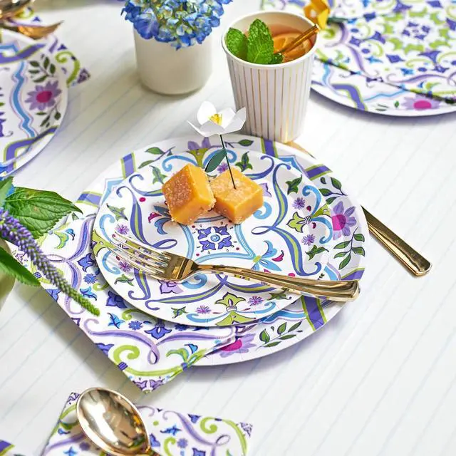 Alt view image 4 of 4 - English Garden Floral Paper Plates (Set of 10) 7.25" Small Dessert Plates for Bridal Shower, Baby Shower, Tea Party, Birthday & More Elegant Disposable Plates for Any Occasion