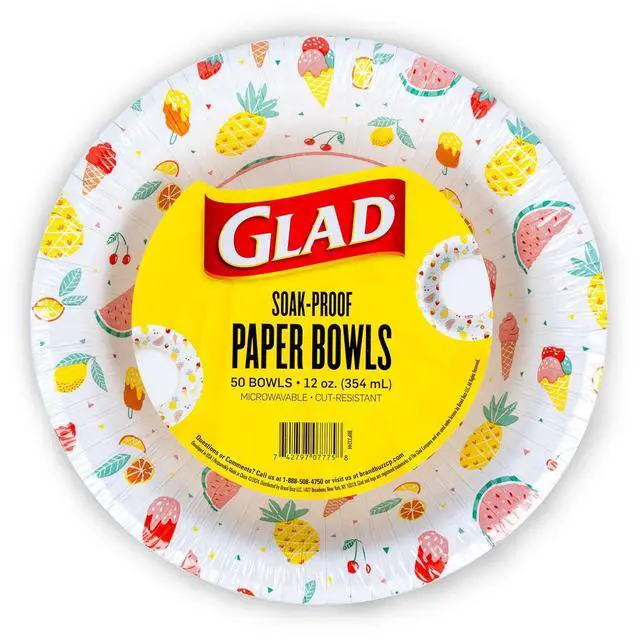 Main image of Round Disposable Paper Bowls, Picnic Design - Heavy Duty, Soak-Proof, Cut-Resistant, Microwavable Paper Bowls for All Foods, Daily Use, and Summer Occasions, 12 oz, 50 Count