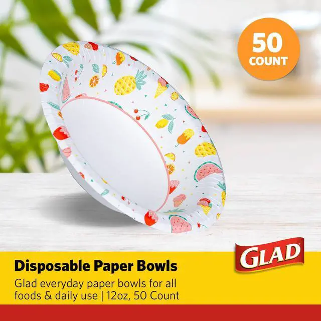 Alt view image 2 of 6 - Round Disposable Paper Bowls, Picnic Design - Heavy Duty, Soak-Proof, Cut-Resistant, Microwavable Paper Bowls for All Foods, Daily Use, and Summer Occasions, 12 oz, 50 Count