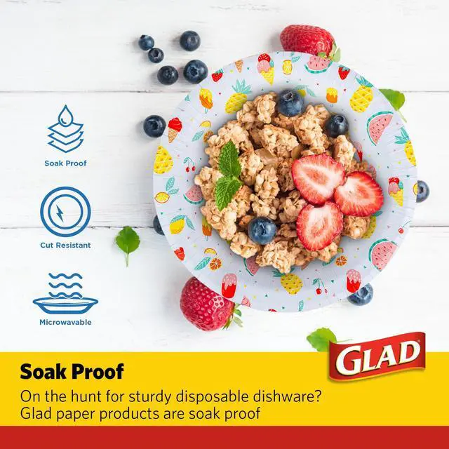 Alt view image 3 of 6 - Round Disposable Paper Bowls, Picnic Design - Heavy Duty, Soak-Proof, Cut-Resistant, Microwavable Paper Bowls for All Foods, Daily Use, and Summer Occasions, 12 oz, 50 Count