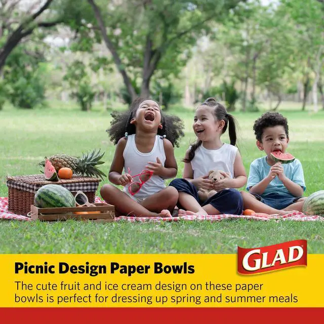 Alt view image 5 of 6 - Round Disposable Paper Bowls, Picnic Design - Heavy Duty, Soak-Proof, Cut-Resistant, Microwavable Paper Bowls for All Foods, Daily Use, and Summer Occasions, 12 oz, 50 Count