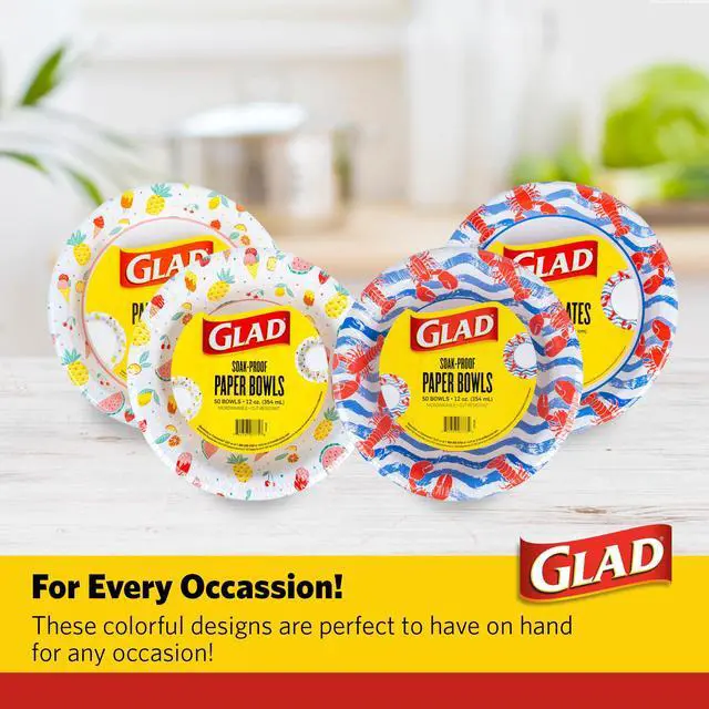 Alt view image 6 of 6 - Round Disposable Paper Bowls, Picnic Design - Heavy Duty, Soak-Proof, Cut-Resistant, Microwavable Paper Bowls for All Foods, Daily Use, and Summer Occasions, 12 oz, 50 Count