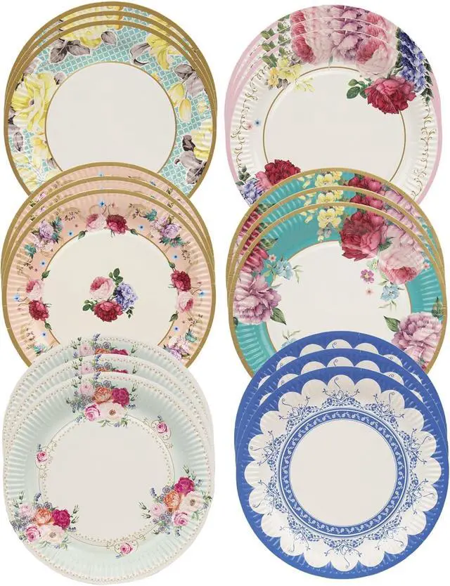 Alt view image 2 of 7 - Afternoon Tea Vintage Floral Paper Plates | 24 Count (1 Pack) | Truly Scrumptious | for Birthday Party, Baby Shower, Wedding Hen Party and Anniversary, Disposable Tableware - Size 9'