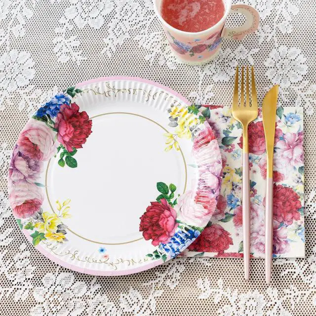 Alt view image 4 of 7 - Afternoon Tea Vintage Floral Paper Plates | 24 Count (1 Pack) | Truly Scrumptious | for Birthday Party, Baby Shower, Wedding Hen Party and Anniversary, Disposable Tableware - Size 9'