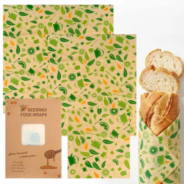 Main image of Beeswax Wraps for Food, (S, M, L) Reusable Food Wraps, Bread Sandwich Wrap, Zero Waste, Organic, Plastic-Free Food Storage Wrap