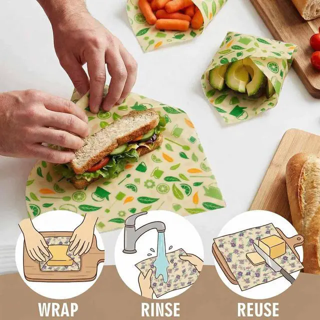 Alt view image 5 of 6 - Beeswax Wraps for Food, (S, M, L) Reusable Food Wraps, Bread Sandwich Wrap, Zero Waste, Organic, Plastic-Free Food Storage Wrap
