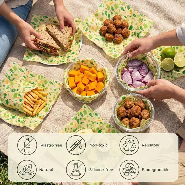 Alt view image 6 of 6 - Beeswax Wraps for Food, (S, M, L) Reusable Food Wraps, Bread Sandwich Wrap, Zero Waste, Organic, Plastic-Free Food Storage Wrap