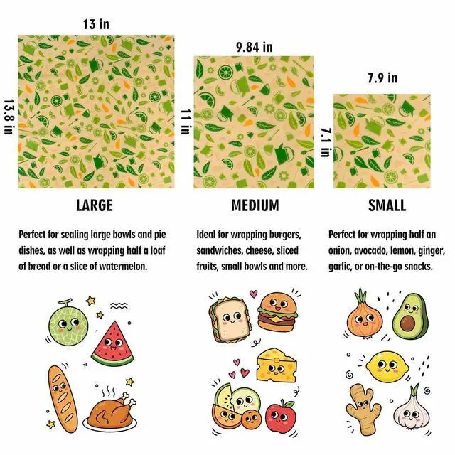 Alt view image 2 of 6 - Beeswax Wraps for Food, (S, M, L) Reusable Food Wraps, Bread Sandwich Wrap, Zero Waste, Organic, Plastic-Free Food Storage Wrap