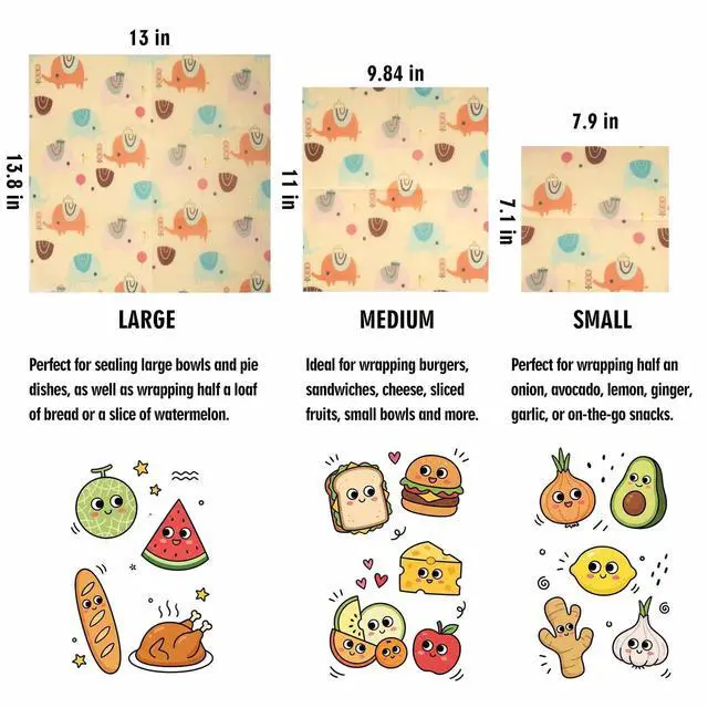Alt view image 2 of 6 - Beeswax Wraps for Food, (S, M, L) Reusable Food Wraps, Bread Sandwich Wrap, Zero Waste, Organic, Plastic-Free Food Storage Wrap