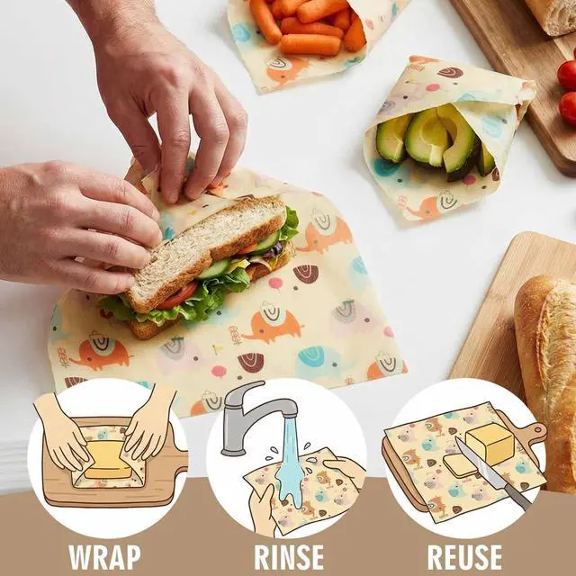 Alt view image 5 of 6 - Beeswax Wraps for Food, (S, M, L) Reusable Food Wraps, Bread Sandwich Wrap, Zero Waste, Organic, Plastic-Free Food Storage Wrap