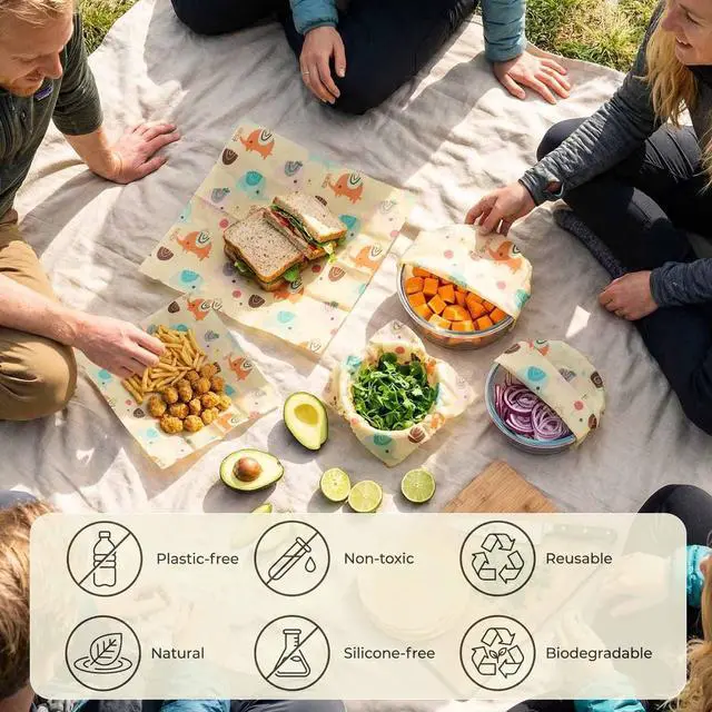 Alt view image 6 of 6 - Beeswax Wraps for Food, (S, M, L) Reusable Food Wraps, Bread Sandwich Wrap, Zero Waste, Organic, Plastic-Free Food Storage Wrap