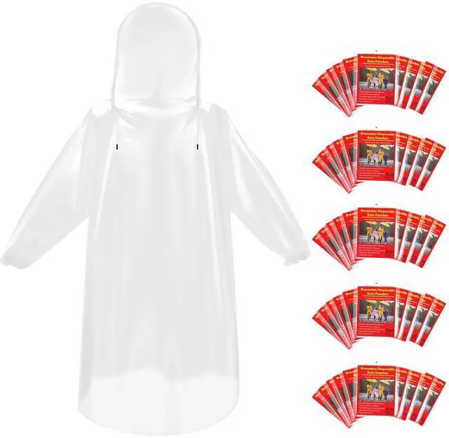 Main image of 6 & 20 & 50 Pack Disposable Rain Ponchos for Adults/Youth, Waterproof PE Raincoats with Drawstring, Camping/Emergency