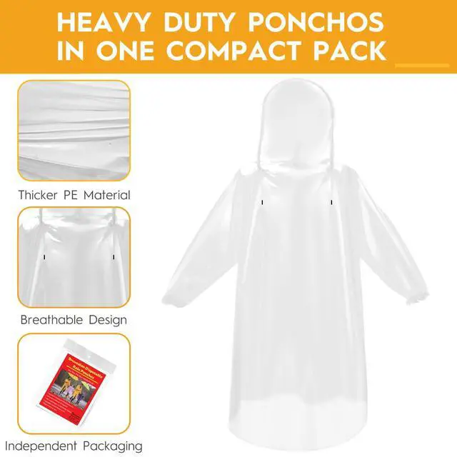 Alt view image 2 of 7 - 6 & 20 & 50 Pack Disposable Rain Ponchos for Adults/Youth, Waterproof PE Raincoats with Drawstring, Camping/Emergency